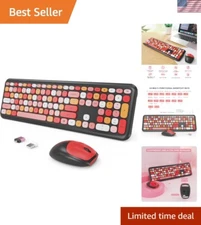 Colorful Ergonomic Wireless Keyboard & Mouse Combo with Retro Design - Low Noise