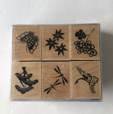 Hero Arts Stamp Set (6 stamps) - Kimono Silks (LL688) Insects Flowers Delicate