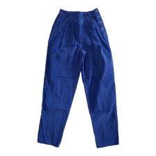 Vintage Womens 9/10 Blue Corduroy Pant Taper Straight Leg High Rise 70s 80s