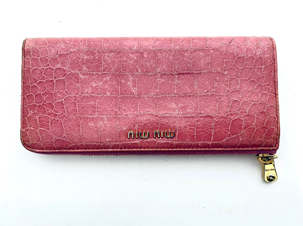 Miu Miu Pink Crocodile Long Zip Around Leather Envelope Brass Accent Wallet  | eBay