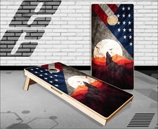 Wolf American Flag Cornhole Boards Bean Bag Toss Game