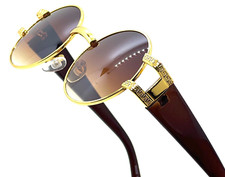 Hip Hop Sunglasses Men Gold Round Frame Brown Lens Metal Classic Retro Fashion