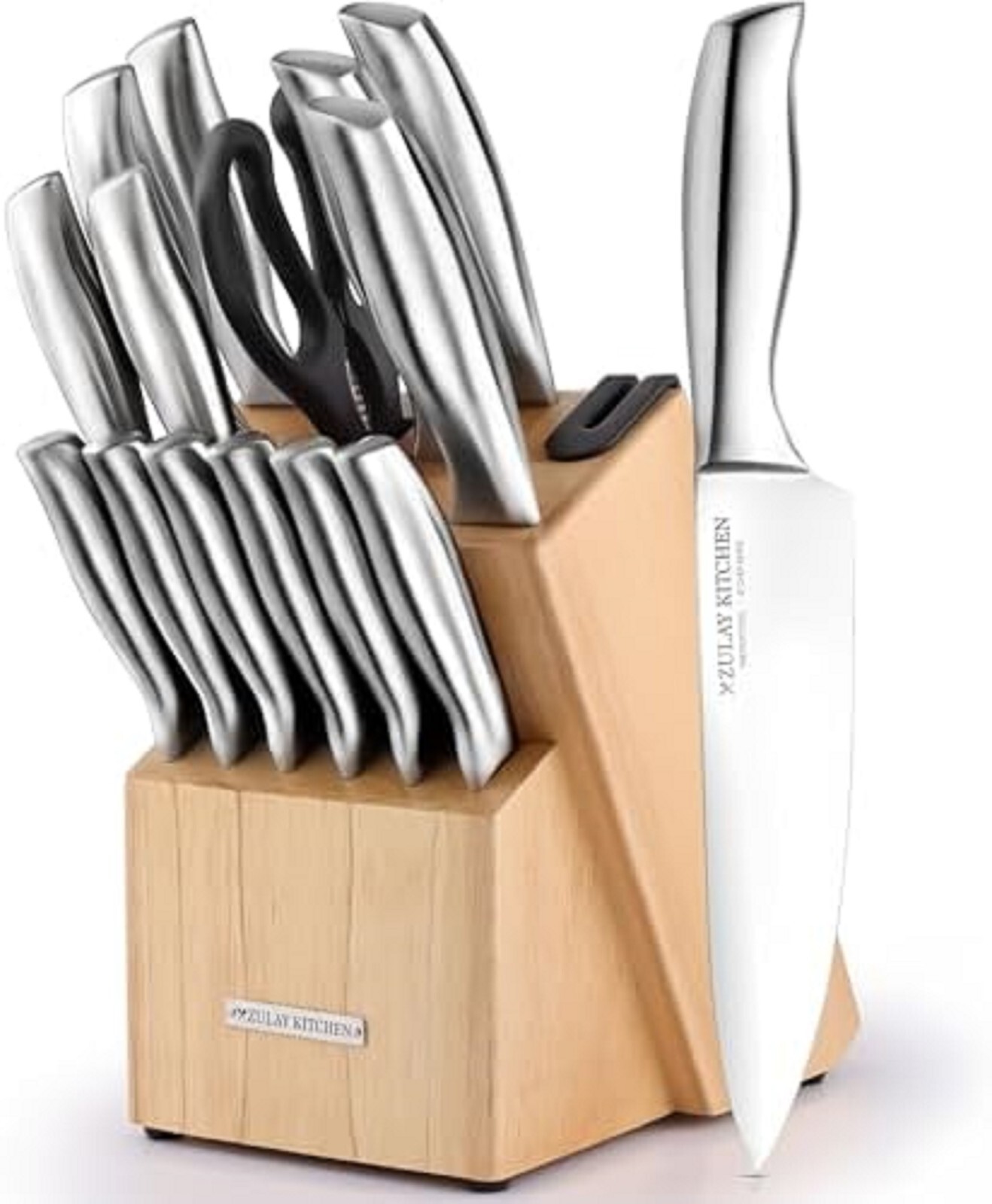 Knife Set, 15-Piece Kitchen Knife Set with Block Wooden German Stainless Steel-image