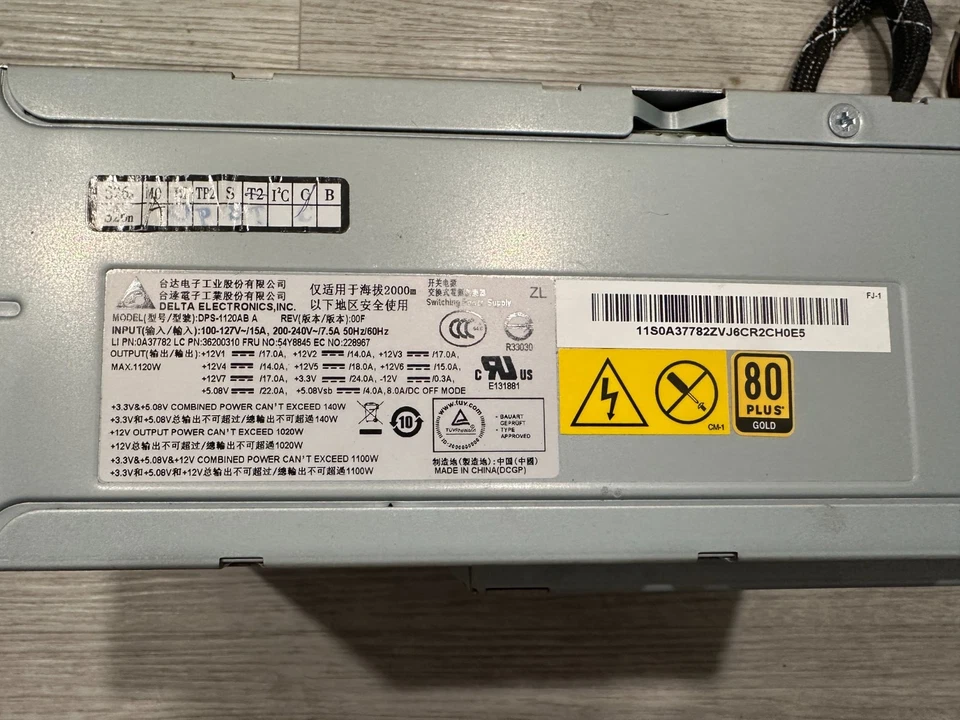 Lenovo ThinkStation D30 1120W 80 Plus Gold Power Supply DPS-1120AB 54Y8903 - Image 3 of 4