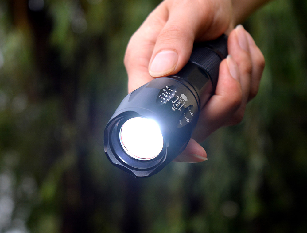 ULTRAFIRE 1800 Lumen Tactical Flashlight With Holster - Rechargeable, IP68 Waterproof, 5 Modes For Police & Security