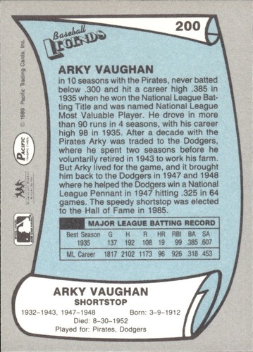 1988 and 1989 Pacific Baseball Legends MLB Set Break #1-#220 — You Choose! - Picture 397 of 441