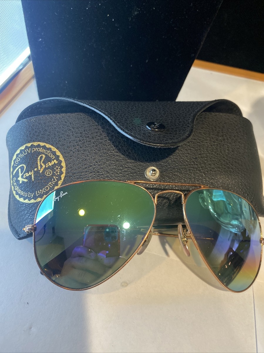 Gently used ray bans aviator flash lens gold 58[]14mm RAY BAN RB3689 001/GD BLUE GRADIENT FLASH GOLD  main image 3