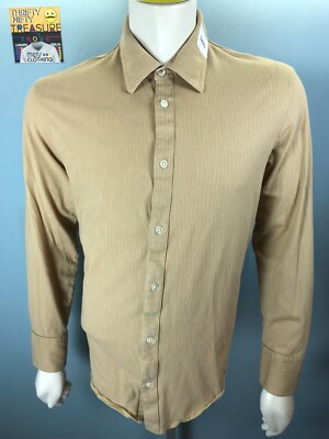 Chemise Banana Republic Heritage Pima Coton – Mélange Beige & Marron (Taille L, Manches Longues)