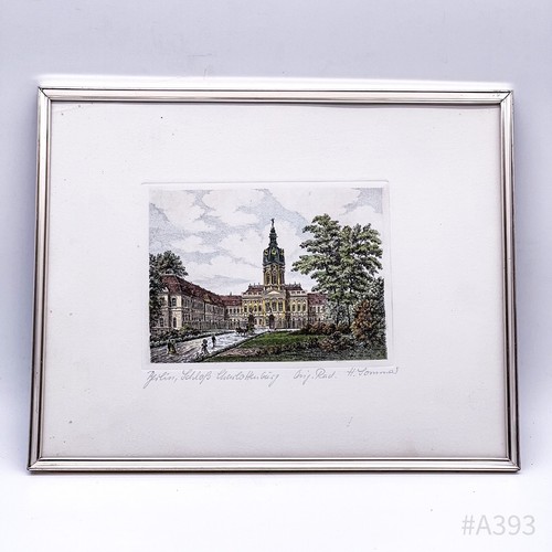Original etching by H. Sommer Berlin, Charlottenburg Palace with picture frame