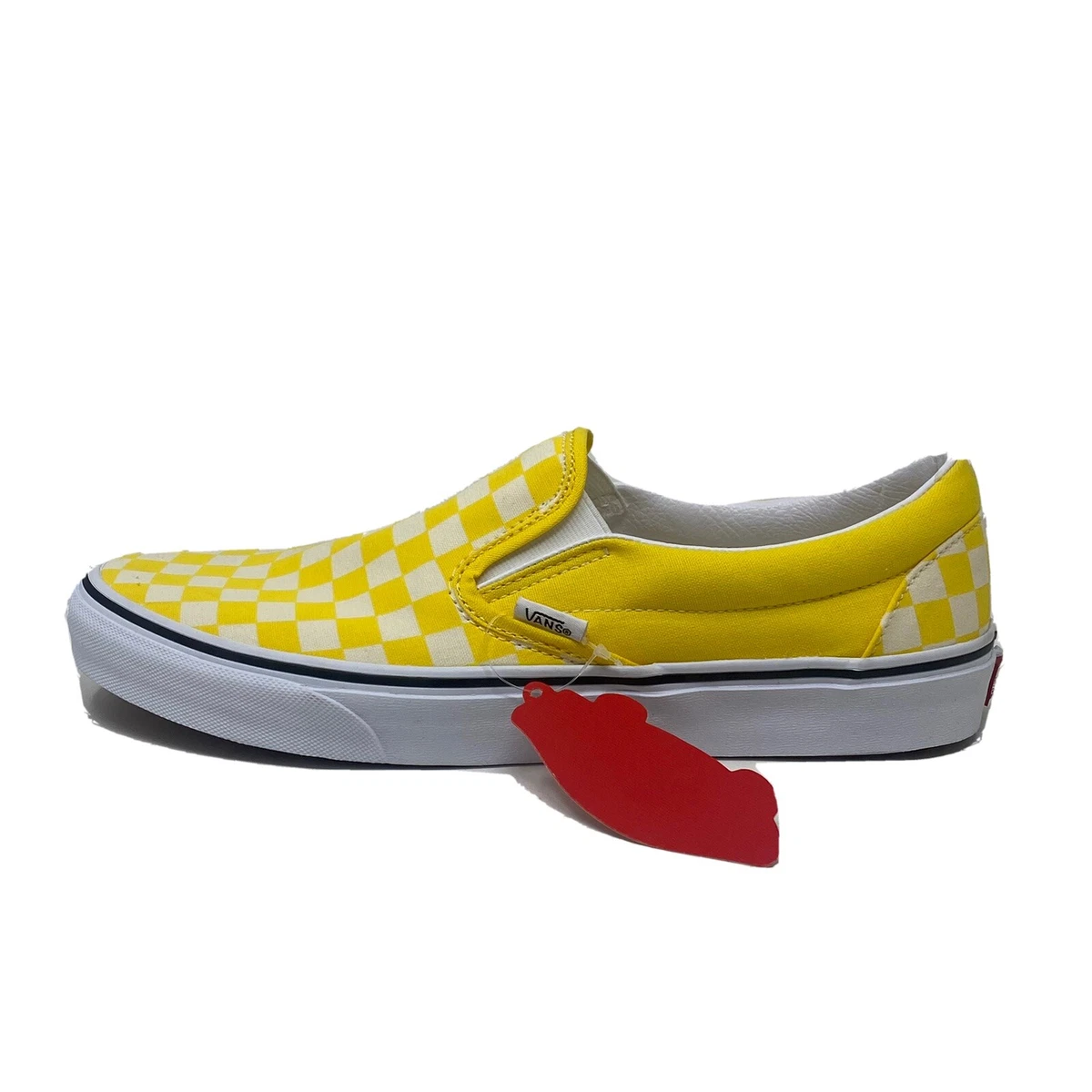 Vans Classic Slip-on checkerboard sneakers in white and yellow