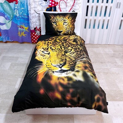 Tiger Leoparden Set 2 Stück Einzelbett Bettbezug Kissenbezug Umkehrbar Baumwolle