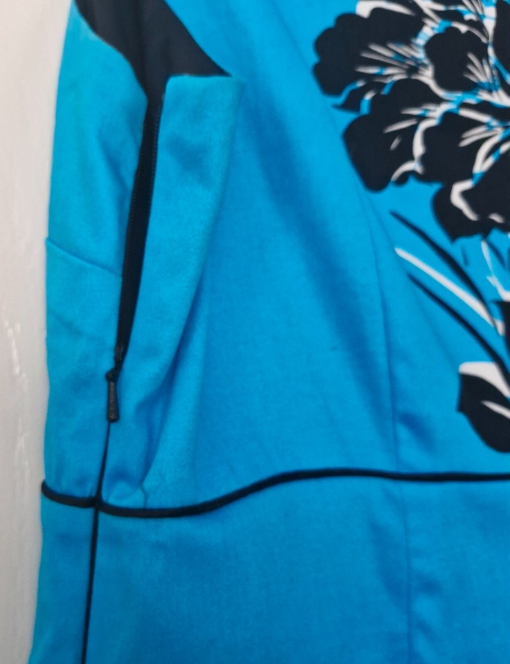 Debenhams Midi Dress Size 16 Blue/Black Floral Lined Cotton/Elastane