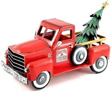 22 in Antique Red Metal Holiday Truck with a Removable Christmas Tree