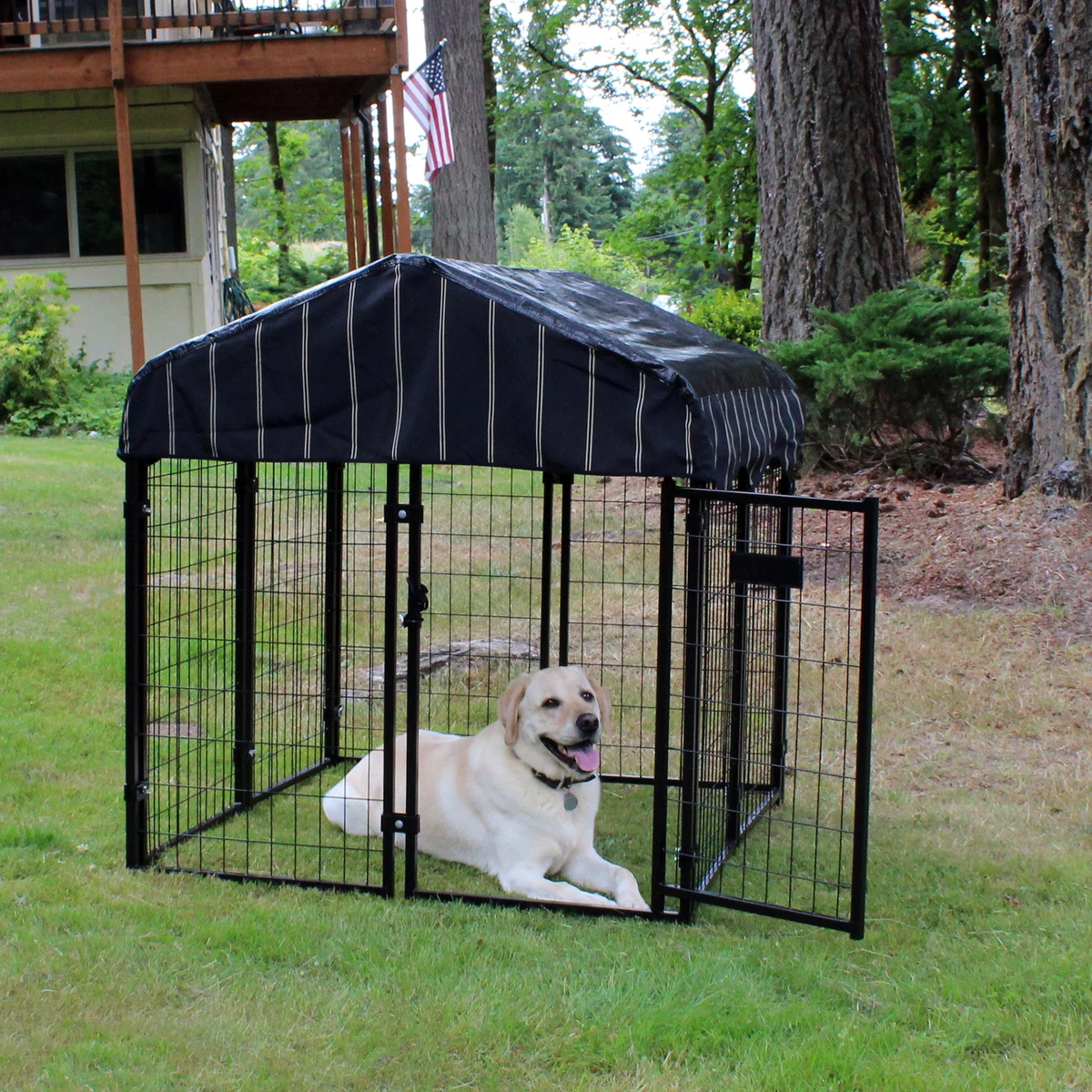 Lucky Dog 4 x 4 x 4.3 Uptown Welded Wire Dog Kennel w Waterproof Cover