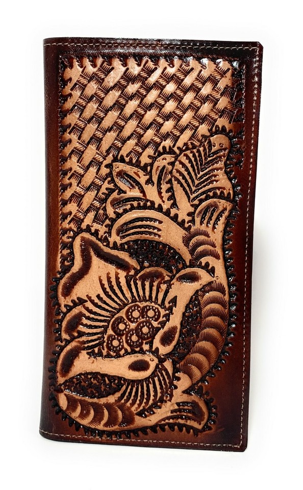 MEN'S WESTERN COWBOY WALLET GENUINE LEATHER LONG BI FOLD TALL RODEO ...