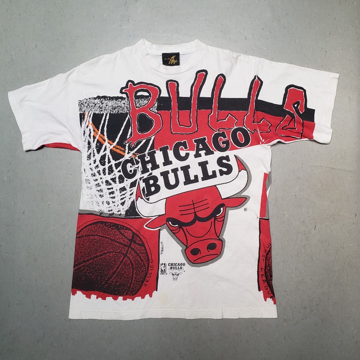90s CHICAGO BULLS MICHAEL JORDAN T-Shirt All Over Vtg NBA