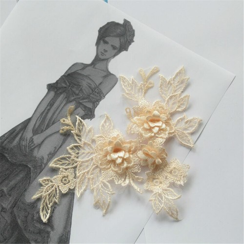 2pcs 3D Embroidery Flower Lace Bridal Applique Lace Tulle Wedding Dress Decor - Picture 14 of 20