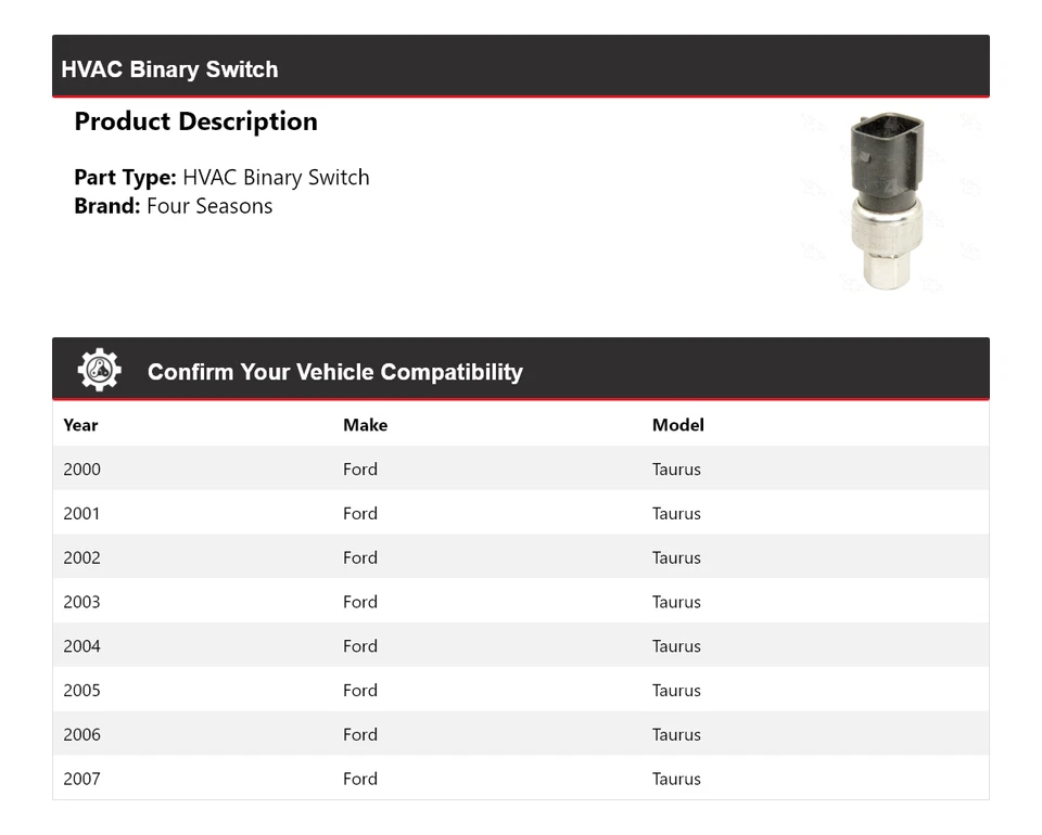 For 2000-2007 Ford Taurus HVAC Binary Switch 4 Seasons 2001 2002 2003 2004 2005 - Image 2 of 4