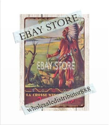 La Crosse Wisconsin 1840 native American Peerless Beer metal tin sign art prints