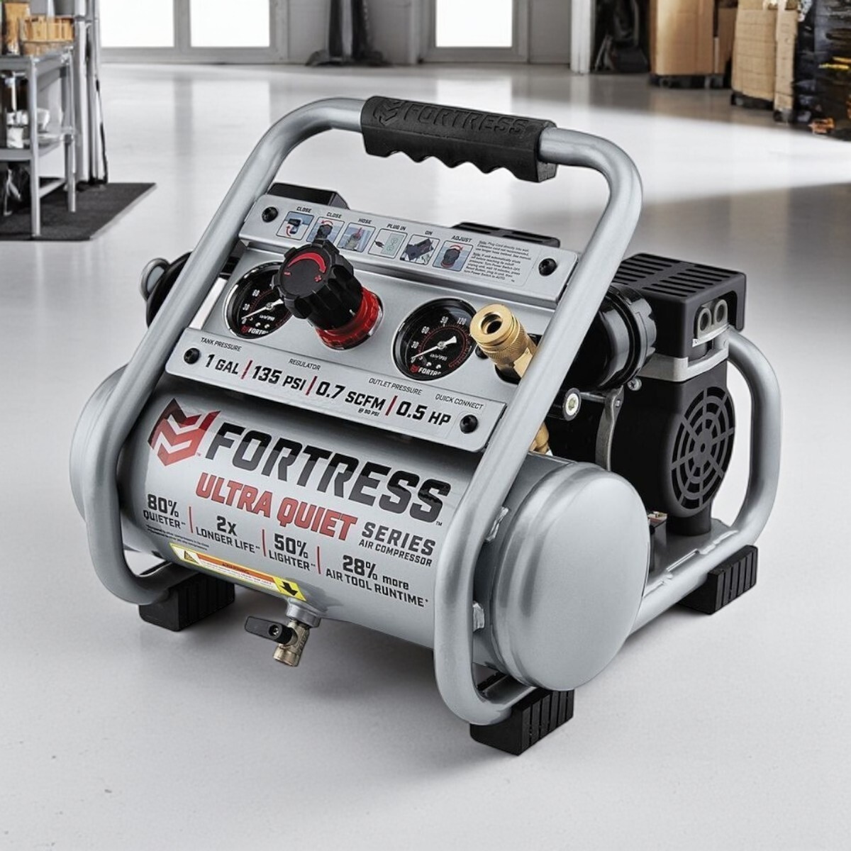 1 Gallon Jobsite Air Compressor 135 PSI Ultra Quiet Portable Oil Free Compressor