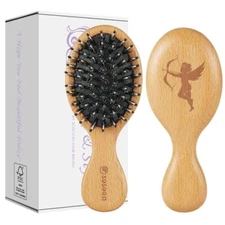 Hair Brush Pocket Mini Travel Boar Bristle Hairbrush for Thick Thin Curly Str...