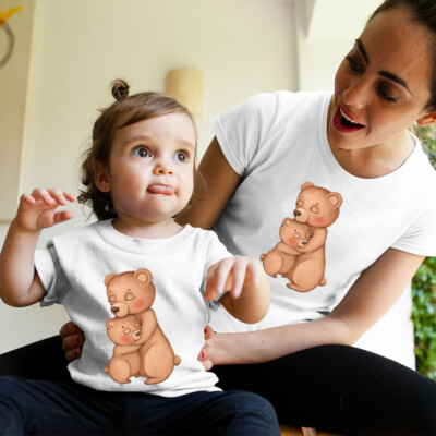 Süßer Teddybär Muttertag Geschenk Tochter Sohn passende T-Shirts-T-Shirt-Top-MD