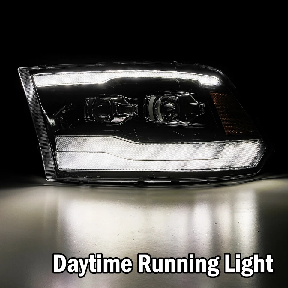 For 09-18 Dodge Ram Polished Black Smoke LED Switchback DRL Projector Headlights Foto 2 de 4