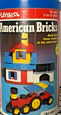 1976 Vintage Playskool American Bricks 275+ pieces with Storage Can Vintage Toy