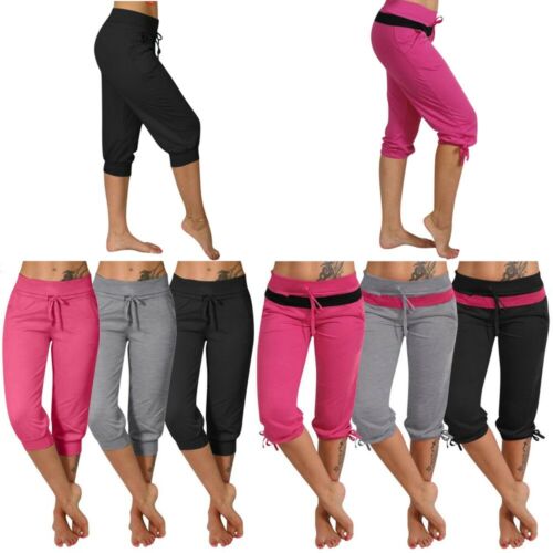 Women Stretch Cotton Capri Leggings Sports Yoga Pants Slim Gym Fitness Plus Size