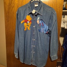 Winnie the Pooh And Friends DISNEY Large Embroidered Denim Long Sleeve Shirt NWT