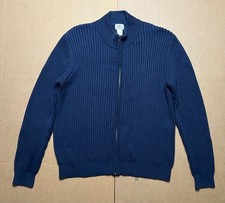LL Bean Men's L Heavyweight Cotton Full Zip Ribbed Sweater Cardigan Blue