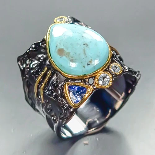 Gemstone ring Natural Turquoise Ring 925 Sterling Silver Size 8 /R463328