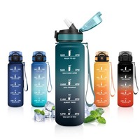 Trinkflasche 1L Japoria, Auslaufsicher, Mit Strohhalm, Sportflasche FüR Reisen,