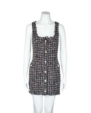 MAJORELLE BLACK/PINK BIA TWEED MINI DRESS Women’s SIZE XS Revolve Chanel Pearl