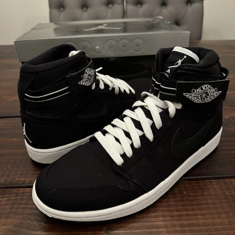 Zapatos de lona Air Jordan 1 correa alta (2008) talla 9,5 para hombre negro blanco 342132-011 Foto 2 de 4