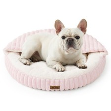 Small Dog Bed with Hooded Blanket, Round Fluffy Anti-Anxiety Pet Bed for Smal...