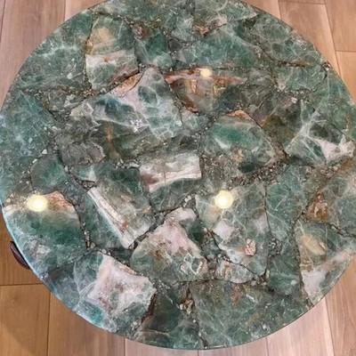 Round Amazonite Center Sofa Coffee Table Top Handmade Furniture Crystal Stone