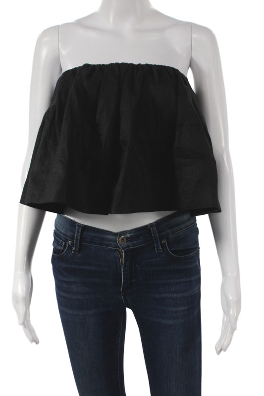 Reformation Women Cropped Off Shoulder Linen Blouse Black Size XS