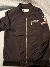 Dutch Bros Nylon Bomber Jacket Black Embroidered Zip Up Fangs Metal Logo