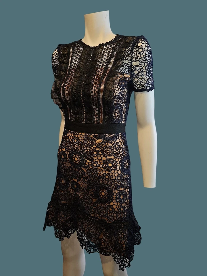 Vestido Aqua Floral Crochet Encaje Femenino Chic Boho Azul Marino/Negro Forrado Mujeres XS Foto 2 de 4