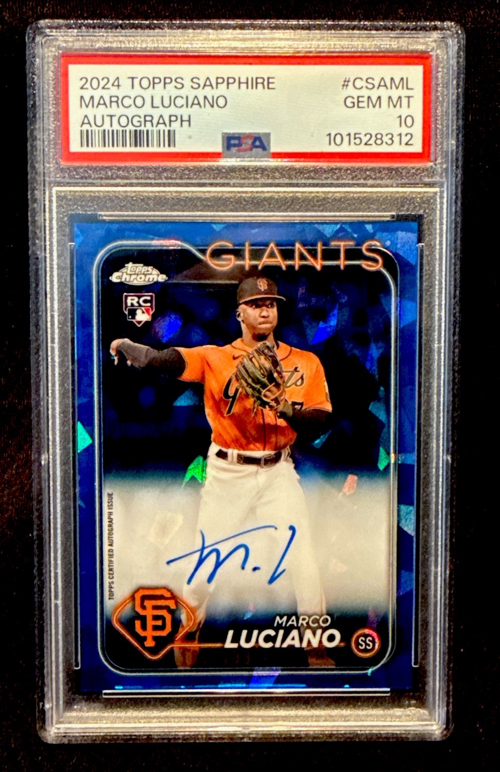 2024 Topps Chrome Sapphire Marco Luciano Rookie Autograph Blue /199 🔥PSA 10🔥