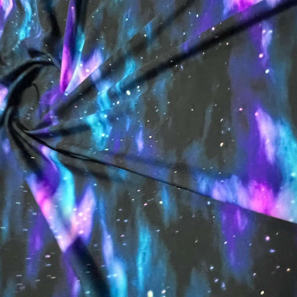 Tela de spandex de nailon estampada abstracta Galaxy Space 4 vías elástica para trajes de baño