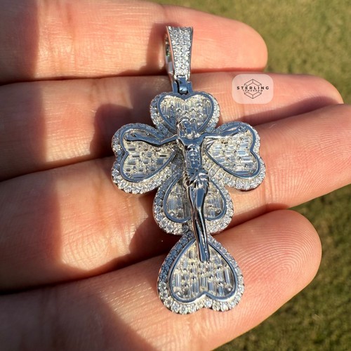 Moissanite Cross Crucifix Pendant 925 Silver Iced Pass Testers + Steel Rope - Picture 6 of 9