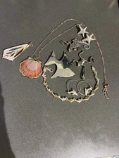 VTG 925 STERLING SILVER SEA LIFE FROG GECKO LOT BRACELET NECKLACE PENDANT PIN