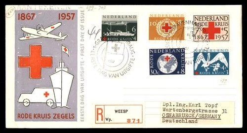 Mayfairstamps Netherlands FDC 1957 Red Cross Combo Registered Weesp First Day Co