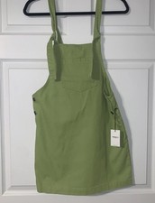 Forever 21 Jumper Dress Lime Green Denim Tie Straps Chest Pocket Sz S New /Tags