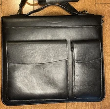 Day-Timer Black Leather Day Planner Binder Briefcase w/ Ruler and Shoulder Strap