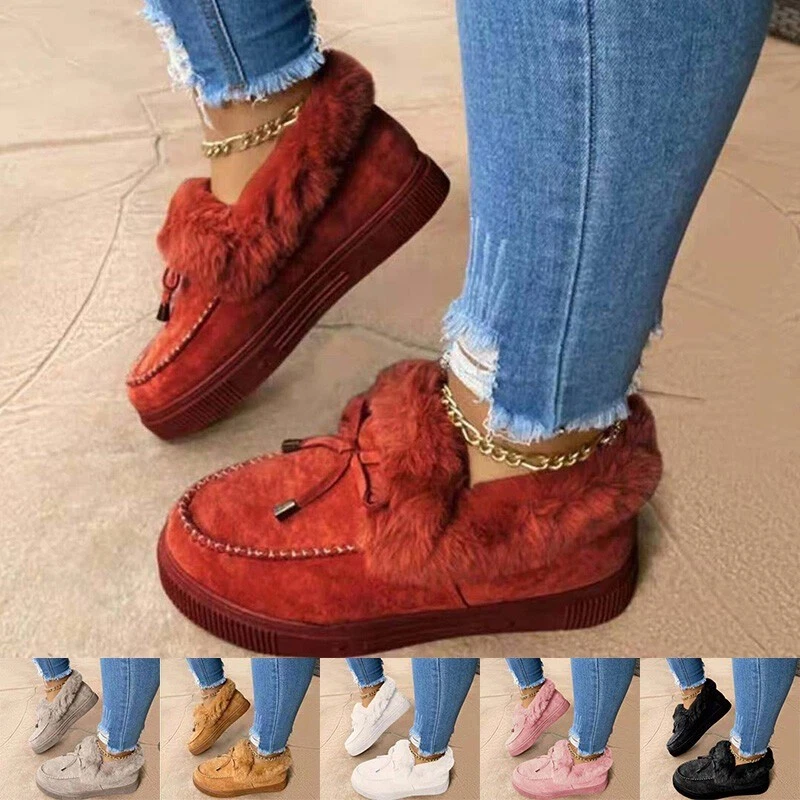 Женщин искусственного меха с подкладкой теплый зимний мокасины ботильоны женщины тапочки обувь Sz - Изображение 3 из 4