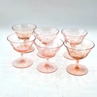 VINTAGE Pink Depression Champagne Sherbet Glasses Etched Floral Set of 6