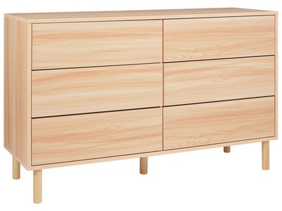 Kommode heller Holzfarbton Spanplatte Gummibaumholz mit 6 Schubladen Sharpe